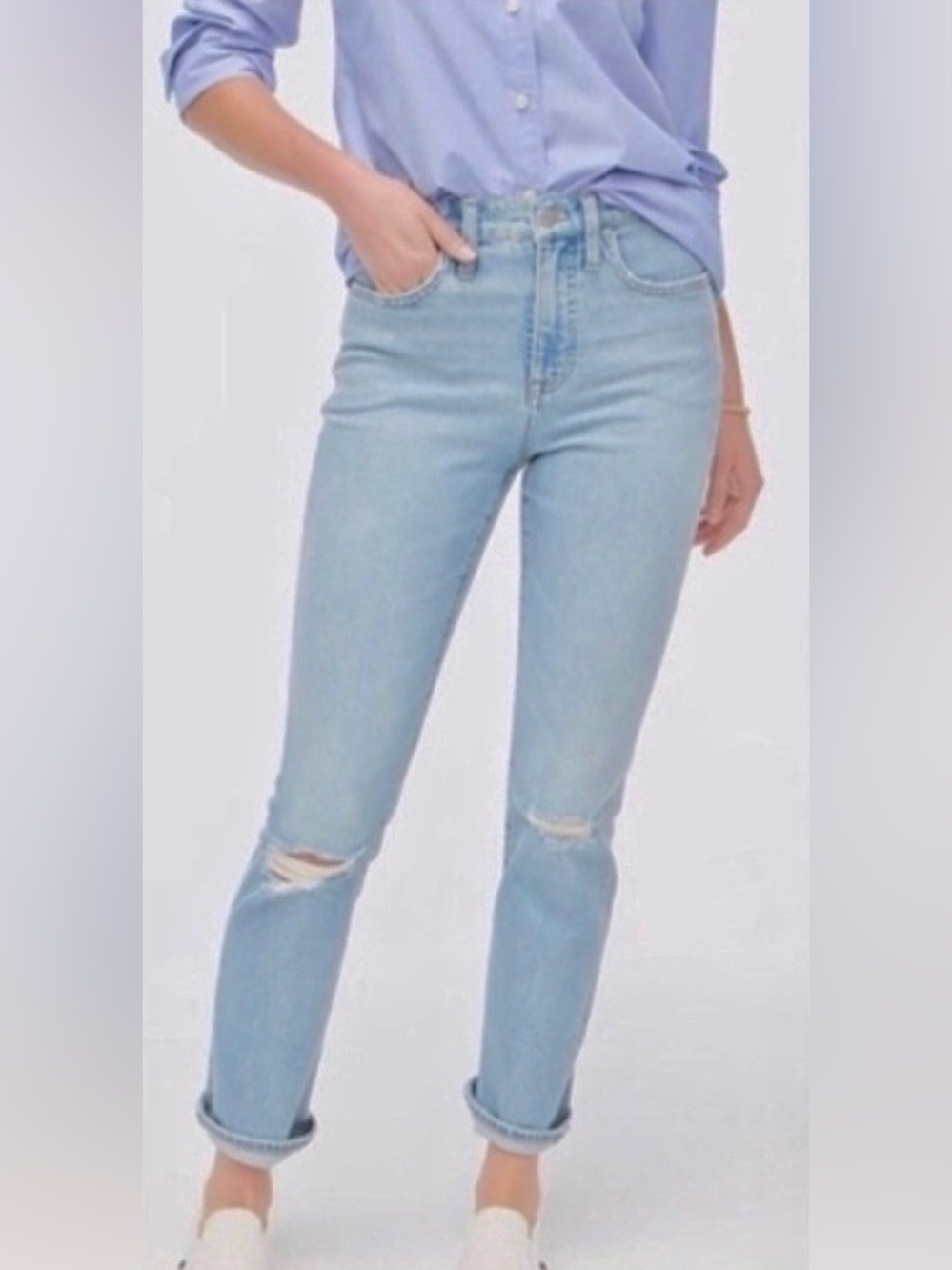 J Crew Factory Distressed Essential Straight Jeans in Palm Blue Wash Women’s 26